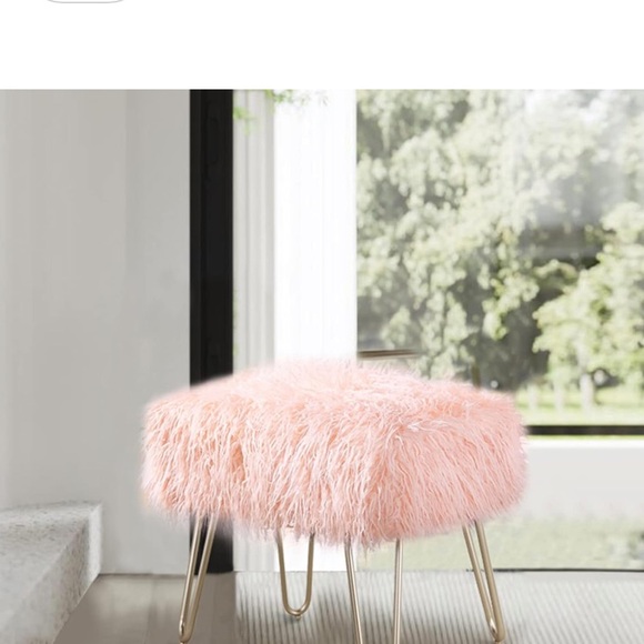 Pink Faux Fur Vanity Stool - Picture 1 of 5